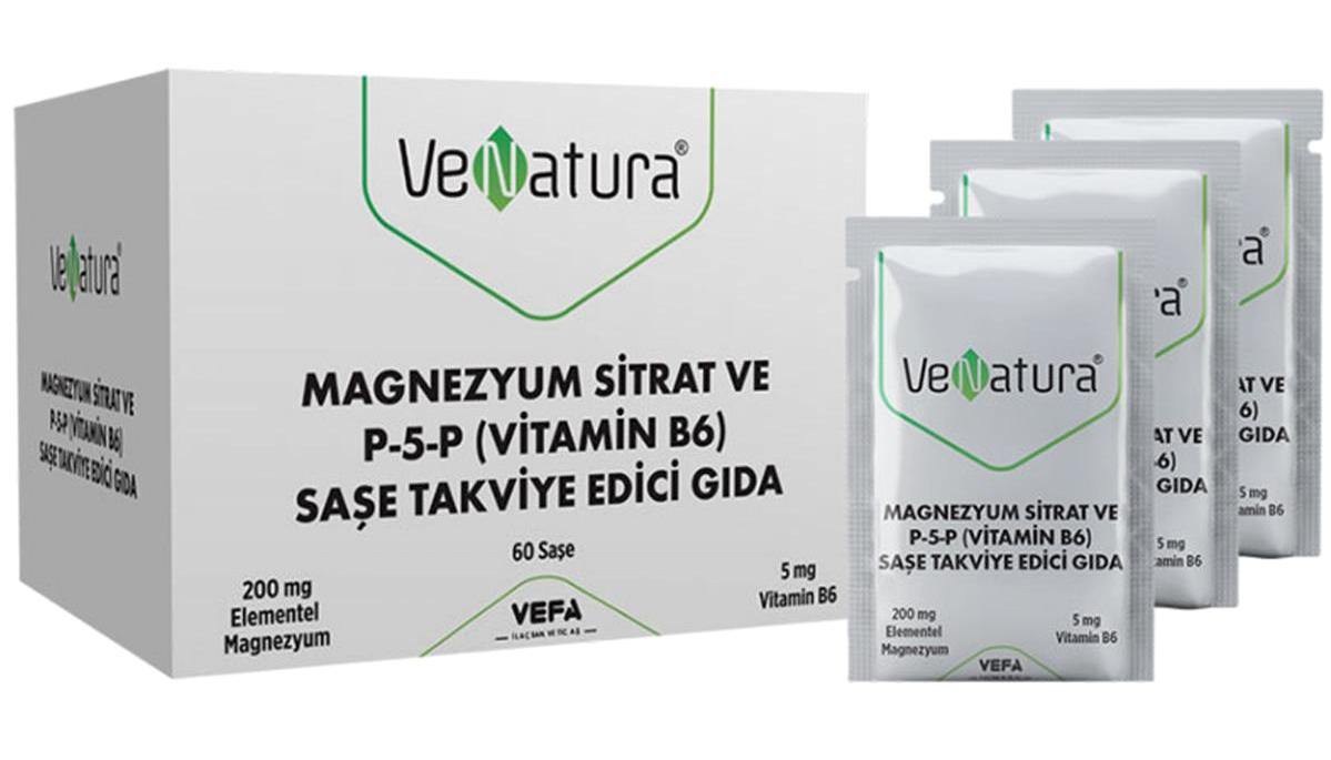 Venatura Magnezyum Sitrat Ve P-5-P Çilekli Toz 60 Adet