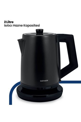 Goldmaster Belizz Çelik 2 lt 2200 W Işıklı Modern Siyah Kettle