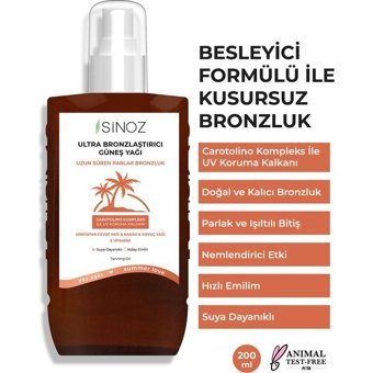 Sinoz Hindistan Cevizi Yağı Vücut İçin Bronzlaştırıcı Yağ 200 ml