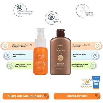 Angie Havuç Yağı 30 Faktör Vücut İçin Bronzlaştırıcı Yağ 225 ml + Angie Sun Yüz Güneş Kremi Spf 50 (Vegan)