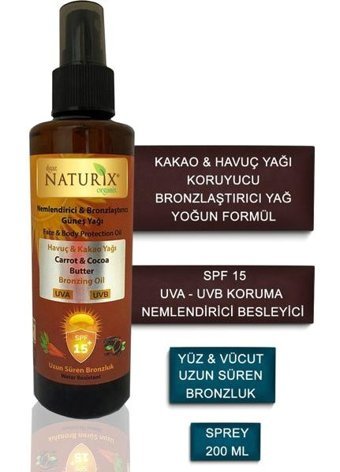 Naturix Havuç Yağı 15 Faktör Vücut İçin Bronzlaştırıcı Yağ 200 ml + Argan Fön Suyu Sıvı Saç Kremi 400 ml