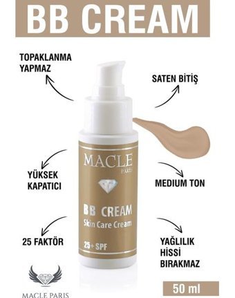 Macle Paris Skin Care Cream Medium Tüm Ciltler İçin BB Krem Orta Ton