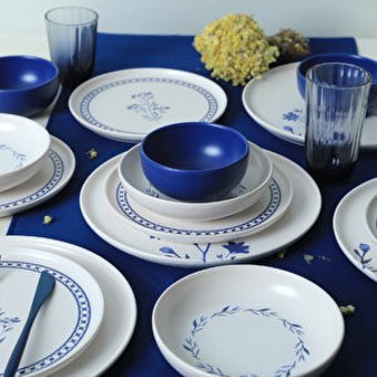 Keramika Blue Blossom 24 Parça 6 Kişilik Stoneware Yuvarlak Yemek Takımı