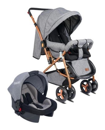 Tommybaby Classic Çift Yönlü Katlanabilir Tam Yatar Travel Sistem Bebek Arabası Gri