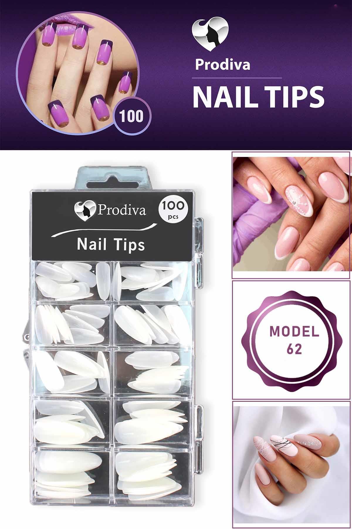 Prodiva Nail Tips 62 No Naturel 100'lü Kare Beyaz Takma Tırnak