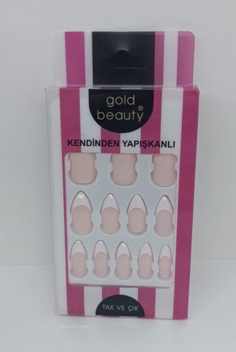 Gold Beauty Parlak 24'lü Oval Bej Takma Tırnak