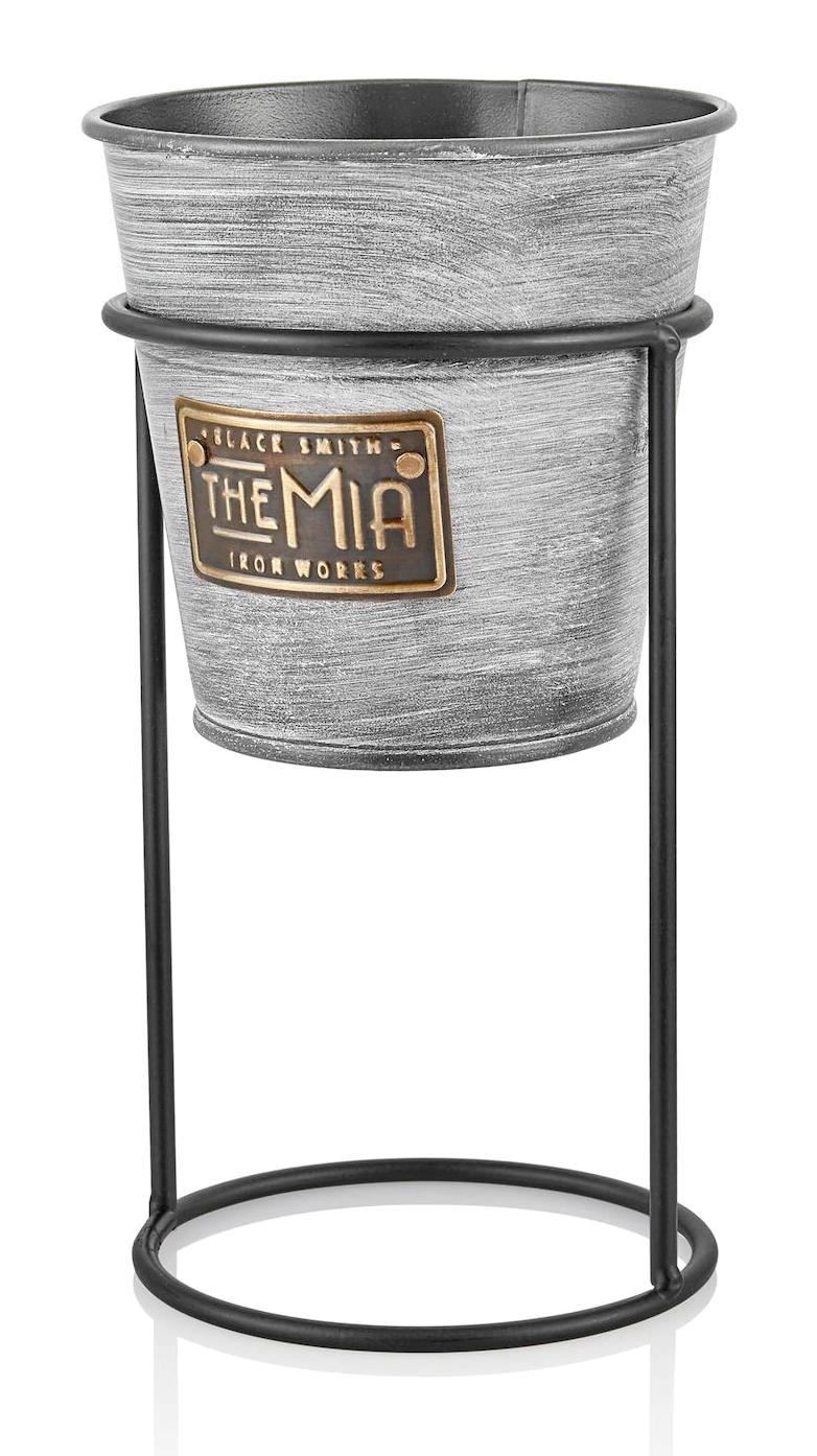 The Mia Galvaniz 21 cm Yuvarlak Ayaklı Saksı Gri