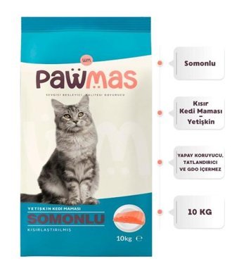 Pawmas Kısırlaştırılmış Somonlu Yetişkin Kuru Kedi Maması 10 kg