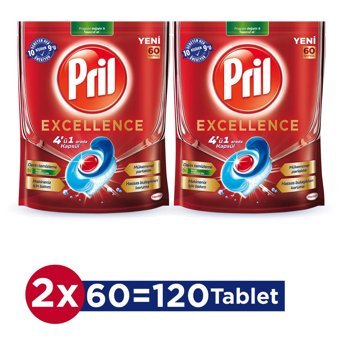 Pril Excellence 4'ü 1 Arada Tablet Bulaşık Makinesi Deterjanı 2x60 Adet