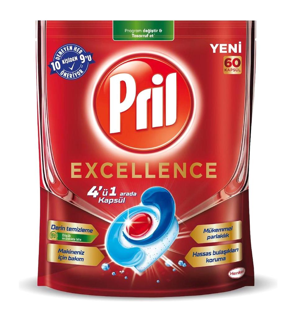 Pril Excellence 4'ü 1 Arada Tablet Bulaşık Makinesi Deterjanı 60 Adet