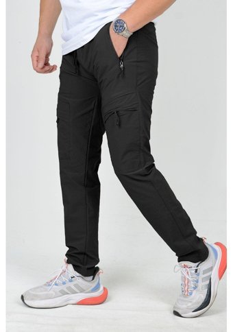 Edwoxmen Erkek Slim Fit Cepli Beli Lastikli Paraşüt Kumaş Spor Pantolon Siyah Edw023 34