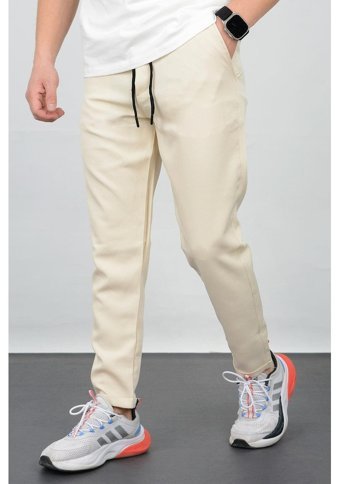 Edwoxmen Erkek Slim Fit Beli Lastikli Double Paça Jogger Pantolon Bej Edw073-Bej L