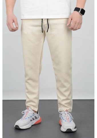 Edwoxmen Erkek Slim Fit Beli Lastikli Double Paça Jogger Pantolon Bej Edw073-Bej L