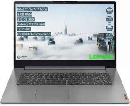 Lenovo IdeaPad 3 82H900BNTX07 Harici GeForce MX350 Ekran Kartlı Intel Core i7 1165G7 20 GB Ram DDR4 1 TB SSD 17.3 inç FHD Windows 11 Home Laptop