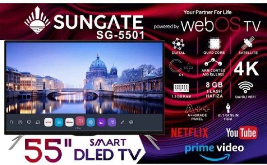 Sungate SG-5501 55 inç 4K Ultra HD 139 Ekran Flat Uydu Alıcılı Smart Led Webos Televizyon