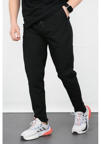 Edwoxmen Erkek Slim Fit Beli Lastikli Double Paça Kalın Kumaş Jogger Pantolon Siyah Edw072 2Xl