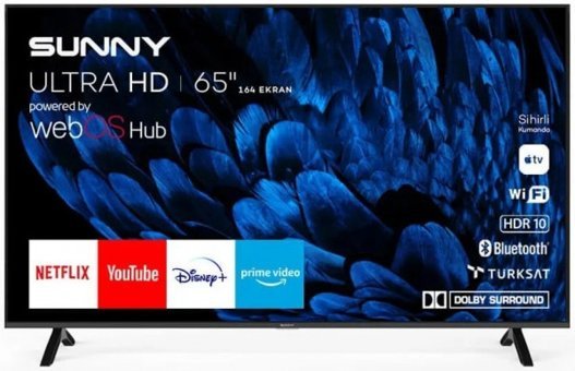 Sunny SN65FMN252 65 inç 4K Ultra HD 164 Ekran Çerçevesiz Flat Uydu Alıcılı Smart Led Webos Televizyon