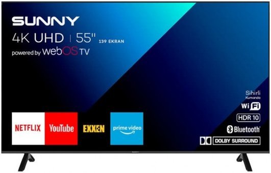 Sunny SN55FMN243 55 inç 4K Ultra HD 139 Ekran Çerçevesiz Flat Uydu Alıcılı Smart Led Webos Televizyon