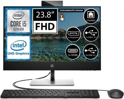 HP ProOne 440 G9 6D394EA Dahili UHD Graphics 770 Ekran Kartlı Intel Core i5 12500T 8 GB Ram DDR4 512 GB SSD 23.8 inç Full HD FreeDos Dokunmatik All in One Bilgisayar
