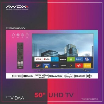 Awox B225000UHD/S/V 50 inç 4K Ultra HD 126 Ekran Flat Uydu Alıcılı Smart Led VIDAA Televizyon