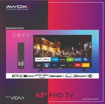 Awox B224300FH/S/V 43 inç FULL HD 108 Ekran Flat Uydu Alıcılı Smart Led VIDAA Televizyon