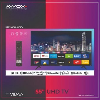 Awox B225500UHD/S/V 55 inç 4K Ultra HD 139 Ekran Çerçevesiz Flat Uydu Alıcılı Smart Led VIDAA Televizyon